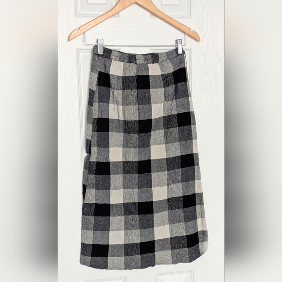 Angie Women's (Small) Black & Cream Checkered/Plaid Button-Down Front Midi Skirt - Picture 3 of 12